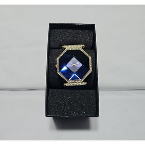 Adrienne Limited Edition Womens Wrist Watch Navy Blue Leather Band Gold Trim